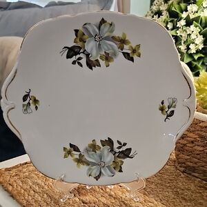 Floral Decorative Plate with Gold Accents